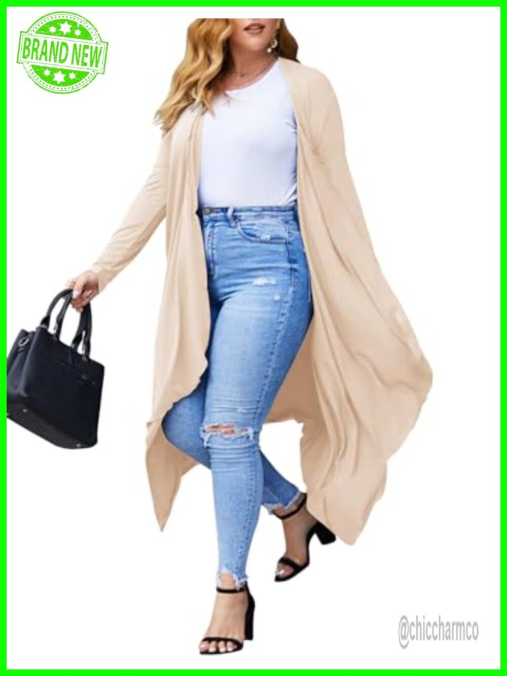 Women's Plus Size Open Front Duster Cardigan Long Sleeve Lightweight Maxi